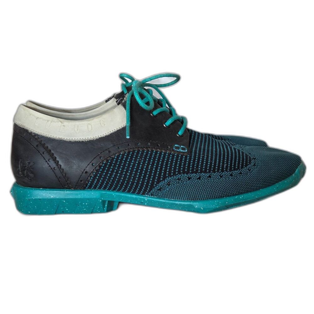 John Fluevog Orbit Teal Blue Wingtip Brogue Sneaker Shoes Sz 12 Retro-Futurism